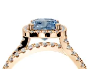 Halo Engagement Ring Setting for Fancy Blue Cushion Cut Center with Double Pave Split Shank and Prong Head in Rose Gold