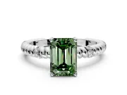 Rope Engagement Ring Setting for Fancy Green Emerald Cut Center with Accent Shoulders and Prong Head in White Gold