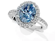 Pave Halo Engagement Ring Setting for Fancy Blue Oval Center with Single Row Pave Band and Prong Head in Platinum