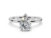 Low-Set Solitaire Engagement Ring Setting for Pear-Shaped Center with Thin Plain Band and Prong Head in Platinum