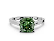 Solitaire Engagement Ring Setting for Fancy Green Cushion Cut Center with Tapered Shoulders and Prong Head in White Gold