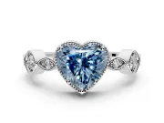 Vintage Station Engagement Ring Setting for Fancy Blue Heart-Shaped Center with Accents and Prong Head in White Gold