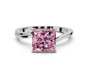 Solitaire Engagement Ring Setting for Fancy Pink Princess Cut Center with Plain Bypass Twist Band and Prong Head in Platinum