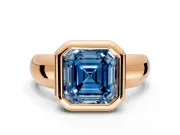 Solitaire Engagement Ring Setting for Fancy Blue Asscher Cut Center with Wide Band and Bezel Head in Rose Gold