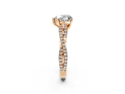 Solitaire Engagement Ring Setting for Heart-Shaped Center with Twisted Pave Split Shank and Prong Head in Rose Gold