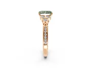 Cluster Engagement Ring Setting for Fancy Green Radiant Cut Center with Bezel Accent Clusters and Prong Head in Rose Gold