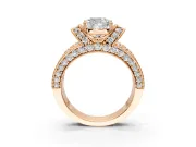 Pave Engagement Ring Setting for Cushion Cut Center with Curved Accent Rows, Openwork and Prong Head in Rose Gold
