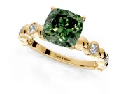 Solitaire Engagement Ring Setting for Fancy Green Cushion Cut Center with Beaded Bezel Station Band and Prong Head in Yellow Gold
