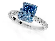 Solitaire Engagement Ring Setting for Fancy Blue Radiant Cut Center with Large Accent Band and Prong Head in Platinum