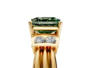 Solitaire Engagement Ring Setting for Fancy Green Asscher Cut Center with Grooved Bar Accent Band and Prong Head in Yellow Gold