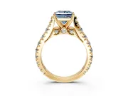 Solitaire Engagement Ring Setting for Fancy Blue Princess Cut Center with Pave Cathedral Shoulders and Prong Head in Yellow Gold