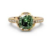 Floral Engagement Ring Setting for Fancy Green Cushion Cut Center with Four Accent Clusters and Prong Head in Yellow Gold