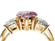 3 Stone Engagement Ring Setting for Fancy Pink Heart-Shaped Center with Matching Side Accents and Prong Head in Yellow Gold