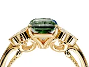Cluster Engagement Ring Setting for Fancy Green Radiant Cut Center with Bezel Accent Clusters and Prong Head in Yellow Gold