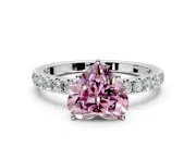 Solitaire Engagement Ring Setting for Fancy Pink Heart-Shaped Center with Large Accent Band and Prong Head in Sterling Silver