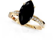 Side Accent Engagement Ring Setting for Fancy Black Marquise Center with Accent Shoulders and Prong Head in Yellow Gold