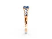 5 Stone Engagement Ring Setting for Fancy Blue Cushion Cut Center with Graduated Accents and Prong Head in Rose Gold