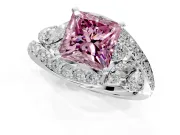 Halo Engagement Ring Setting for Fancy Pink Princess Cut Center with Marquise and Pave Bypass Band and Prong Head in Sterling Silver