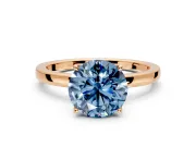Solitaire Engagement Ring Setting for Fancy Blue Round Cut Center with Thin Rounded Plain Band and Prong Head in Rose Gold