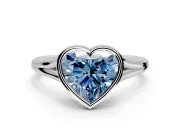 Solitaire Engagement Ring Setting for Fancy Blue Heart-Shaped Center with V Split Shank and Bezel Head in White Gold