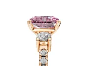 3 Stone Engagement Ring Setting for Fancy Pink Radiant Cut Center with Round Cut Side Accents and Prong Head in Rose Gold