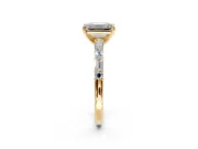 Baguette Engagement Ring Setting for Emerald Cut Center with Alternating Bar-Set Band and Prong Head in Yellow Gold