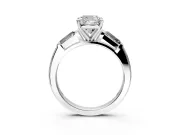 3 Stone Engagement Ring Setting for Cushion Cut Center with Tapered Baguettes, Plain Band and Prong Head in Sterling Silver