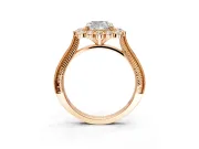 Milgrain Halo Engagement Ring Setting for Cushion Cut Center with Bezel Point Accents and Prong Head in Rose Gold