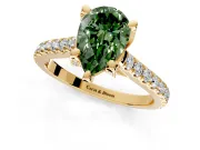 Solitaire Engagement Ring Setting for Fancy Green Pear-Shaped Center with Widening Pave Band and Claw Prong Head in Yellow Gold