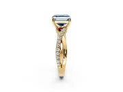 Crossover Engagement Ring Setting for Fancy Blue Asscher Cut Center with Pave and Plain Strands and Prong Head in Yellow Gold