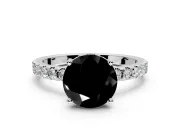 Solitaire Engagement Ring Setting for Fancy Black Round Cut Center with Band of Accents and Prong Head in Platinum