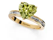Solitaire Engagement Ring Setting for Fancy Yellow Heart-Shaped Center with Channel Baguette Band and Prong Head in Yellow Gold