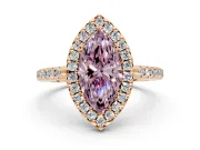 Pave Halo Engagement Ring Setting for Fancy Pink Marquise Center with Single Row Pave Band and Prong Head in Rose Gold