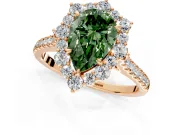 Halo Engagement Ring Setting for Fancy Green Pear-Shaped Center with Single-Row Pave, Open Basket and Prong Head in Rose Gold