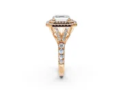 Double Halo Engagement Ring Setting for Asscher Cut Center with Narrow Pave Split Shank and Prong Head in Rose Gold