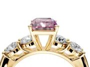 5 Stone Engagement Ring Setting for Fancy Pink Radiant Cut Center with Graduated Accents and Prong Head in Yellow Gold