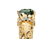 Solitaire Engagement Ring Setting for Fancy Green Heart-Shaped Center with Filigree Accent Basket and Prong Head in Yellow Gold