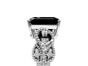 Leaf Engagement Ring Setting for Fancy Black Emerald Cut Center with Milgrain Accent Band and Prong Head in Platinum