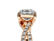 Solitaire Engagement Ring Setting for Asscher Cut Center with Narrow Twist Pave Band and Prong Head in Rose Gold