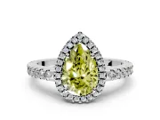 Accent Halo Engagement Ring Setting for Fancy Yellow Pear-Shaped Center with Full-Length Pave Band and Prong Head in Sterling Silver