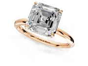 Hidden Halo Engagement Ring Setting for Asscher Cut Center with Thin Rounded Band and Prong Head in Rose Gold