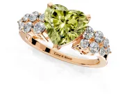 Cluster Engagement Ring Setting for Fancy Yellow Heart-Shaped Center with 2-Row Shoulder Clusters and Prong Head in Rose Gold