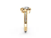 Milgrain Halo Engagement Ring Setting for Heart-Shaped Center with Wide Pave Band and Prong Head in Yellow Gold