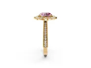 Milgrain Halo Engagement Ring Setting for Fancy Pink Round Cut Center with Bezel Point Accents and Prong Head in Yellow Gold