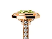 Halo Engagement Ring Setting for Fancy Yellow Asscher Cut Center with Milgrain Pave Band and Bezel Head in Rose Gold
