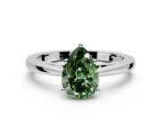 Solitaire Engagement Ring Setting for Fancy Green Pear-Shaped Center with Open Cathedral Shoulders and Prong Head in White Gold