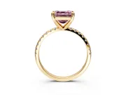 Solitaire Engagement Ring Setting for Fancy Pink Asscher Cut Center with Fine Pave Narrow Band and Prong Head in Yellow Gold