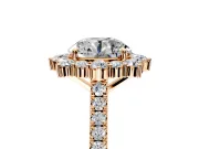 Halo Engagement Ring Setting for Round Cut Center with Single-Row Pave, Open Basket and Prong Head in Rose Gold