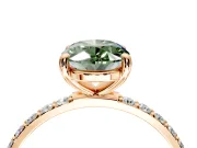 Solitaire Engagement Ring Setting for Fancy Green Oval Center with Pave Accents and Prong Head in Rose Gold