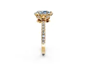 Halo Engagement Ring Setting for Fancy Blue Pear-Shaped Center with Openwork Halo, Pave Band and Prong Head in Yellow Gold